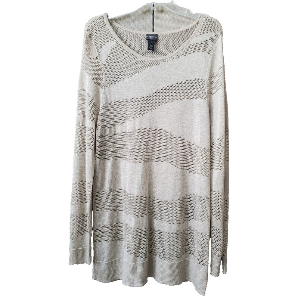 Chico's Travelers Collection Woven Shimmer Pullover Sweater Lightweight Sz 3 XL